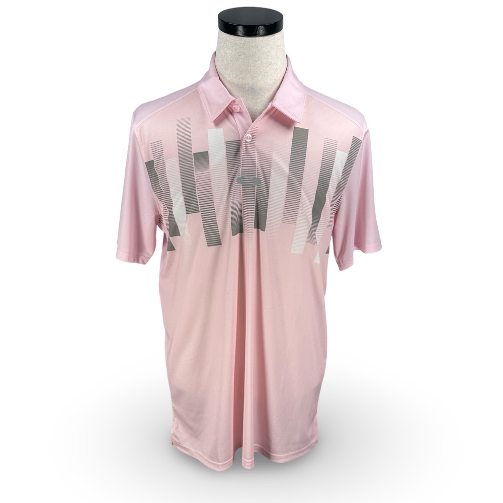 Oakley Mens Heath Polo Pink Dust Gray Graphic Print Golf Shirt 432782 Size M NEW